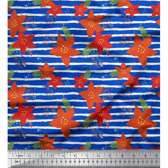 Soimoi Cotton Jersey Fabric Stripe,Leaves & Camellias Floral Print Fabric by the Yard 58 Inch Wide