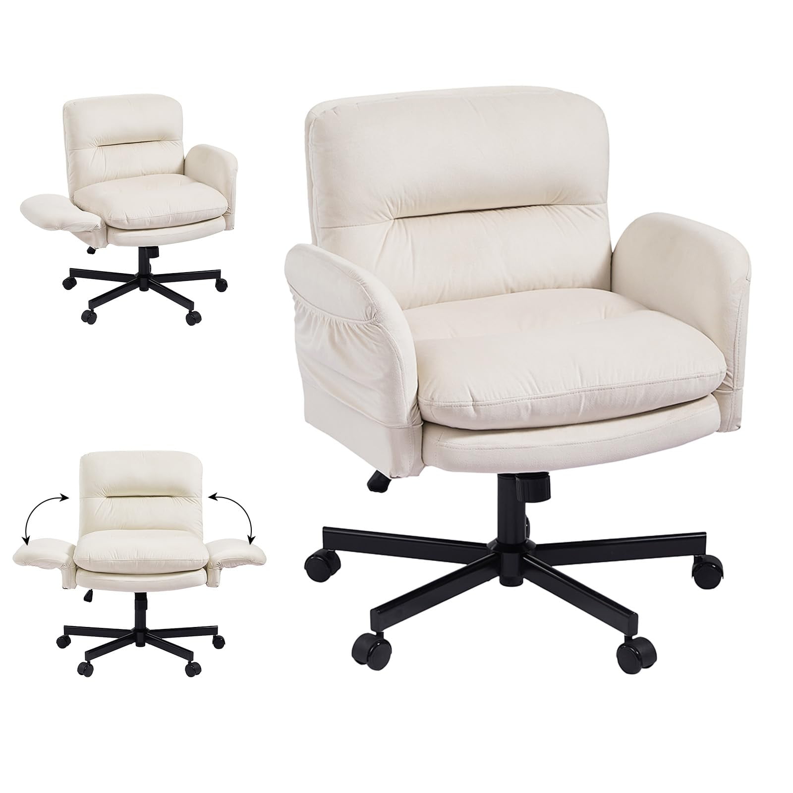 beige velvet office chair with product