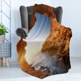 thumbnail image 4 of Beach Soft Flannel Fleece Throw Blanket, Sunset in Pacific Paradise Ocean Cave with Morning Horizon Stone Calm Seacoast Art, Cozy Plush for Indoor and Outdoor Use, 50" x 70", Cream Blue, by Ambesonne, 4 of 5