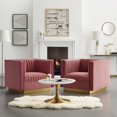 thumbnail image 2 of Tufted Armchair Accent Chair, Set of 2, Velvet, Pink, Modern Contemporary Urban Design, Living Lounge Room Hotel Lobby Hospitality, 2 of 4