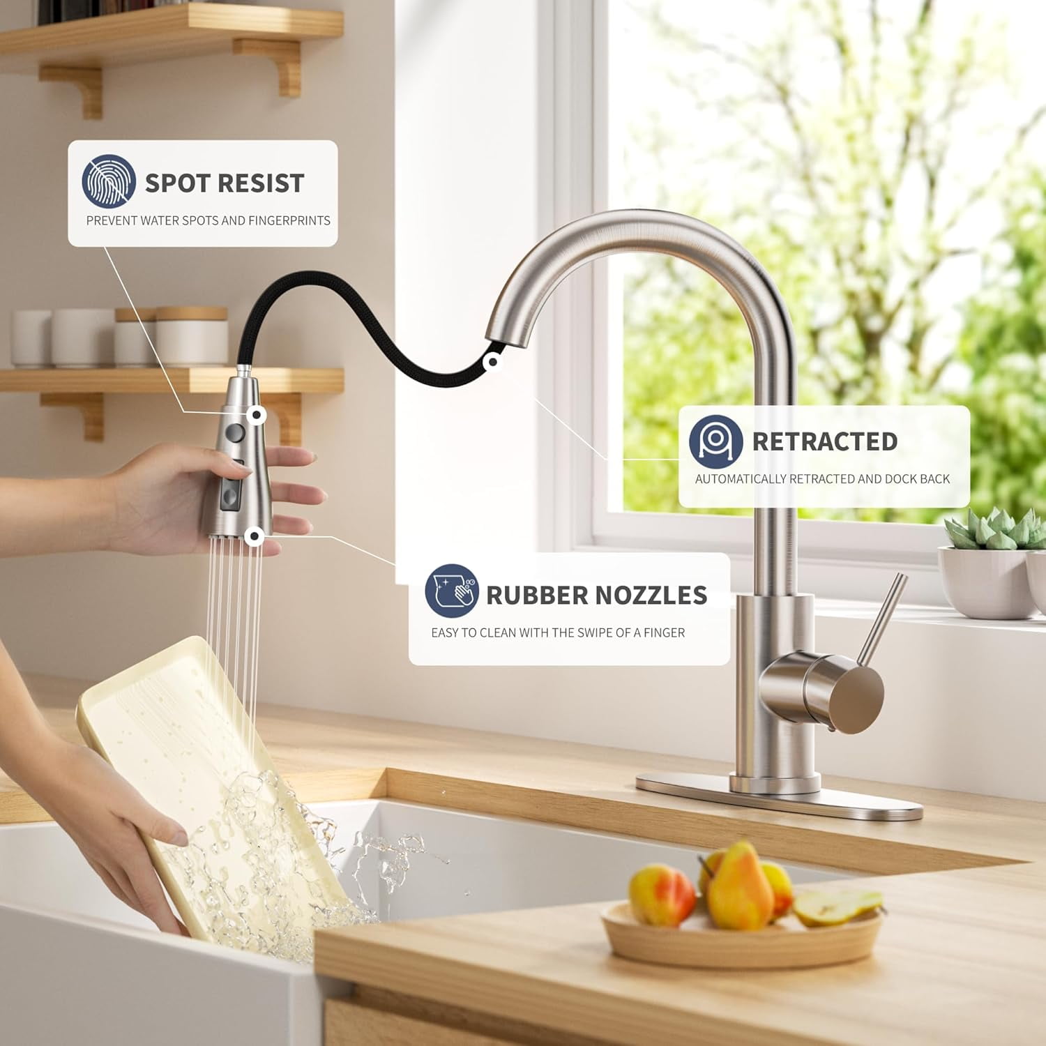 YUNMEIY Kitchen Faucet with Pull Down Sprayer,Brushed Nickel Kitchen Sink Faucet 1-3 Hole Single Handle High Arc Stainless Steel Commercial Modern Kitchen Faucets for RV,Laundry,Bar,Utility,Farmhouse