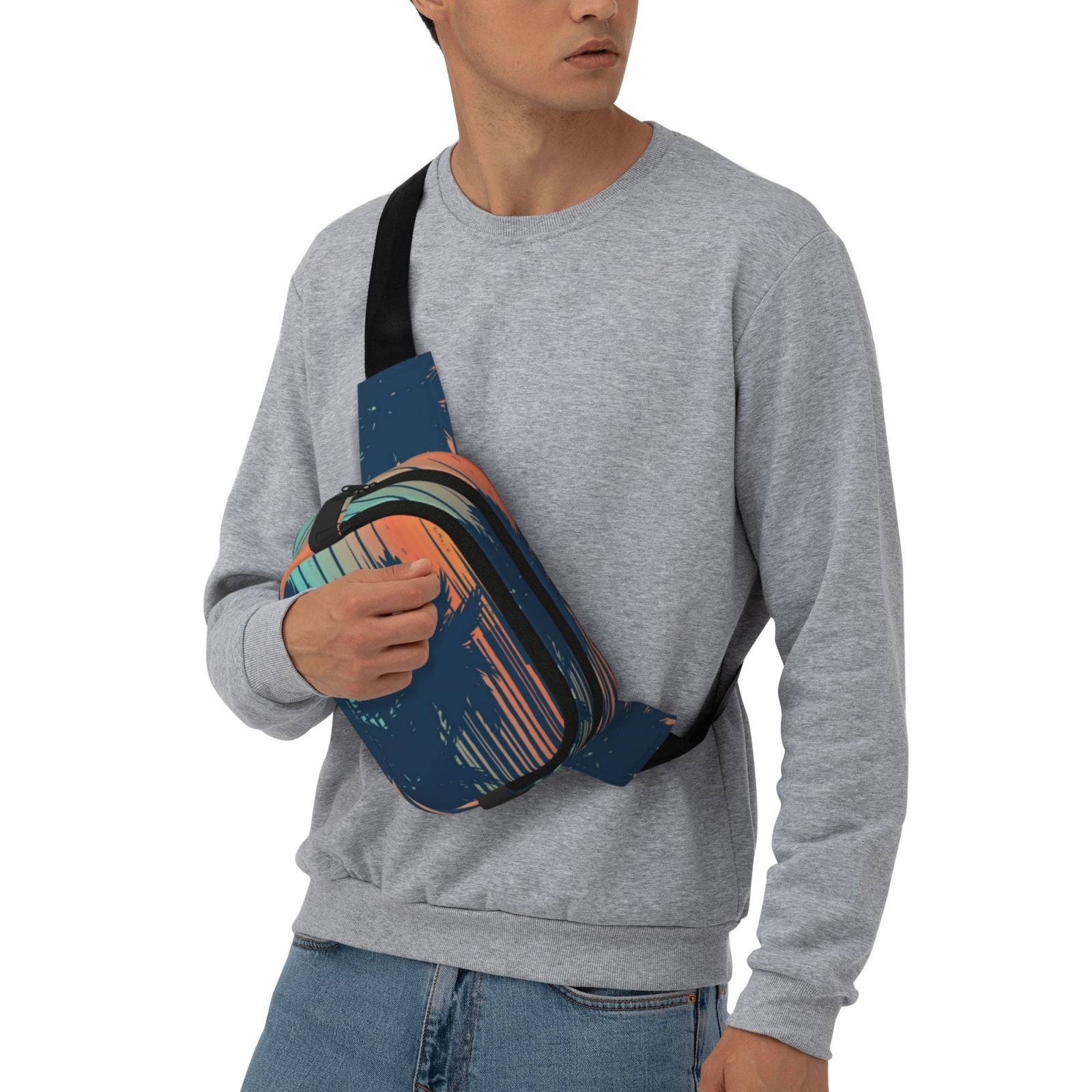 Fuzoiu Palm Trees Print Unisex Square Double Layer Waist Bag,Crossbody Fanny Pack Travel Workout Accessory