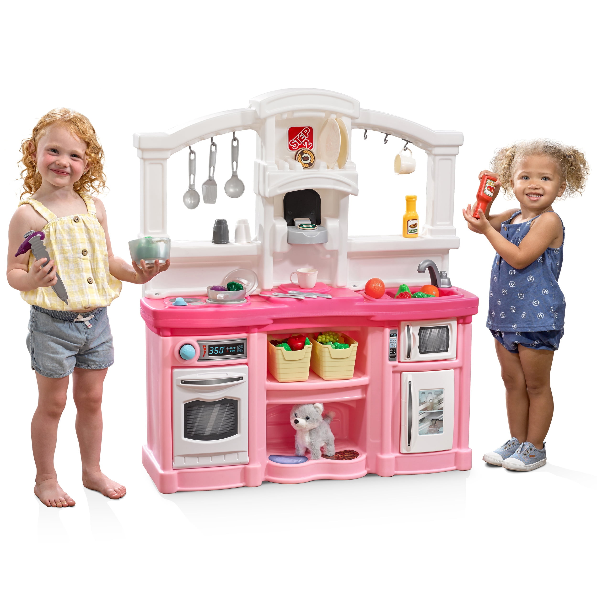 Step2 Fun with Friends Kids Kitchen, Indoor/Outdoor Play Kitchen Set,  Toddlers 2+ Years Old, 25 Piece Kitchen Toy Set, Easy to Assemble, Pink