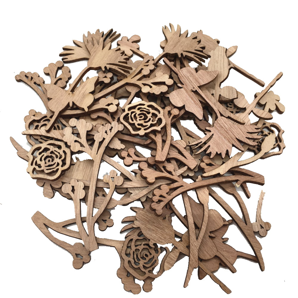 30pcs Flower Wooden Chips for Scrapbooking Embellishments Crafts Home Decor 
