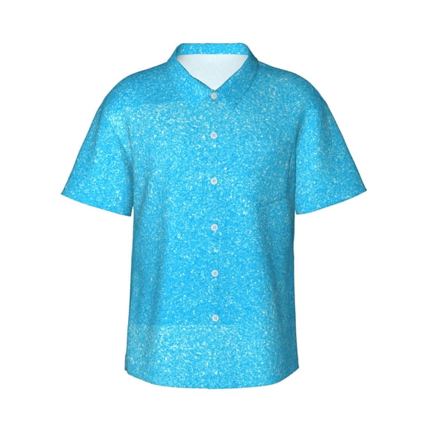 Balery Sky Blue Glitter Camisas hawaianas de manga corta para hombre, camisas playeras de corte holgado, camisas de vacaciones con botones,3X-Large
