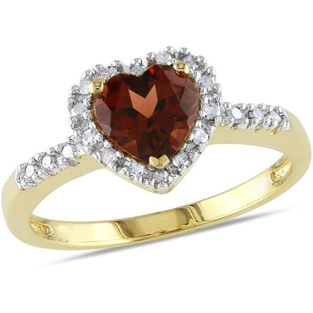 Tangelo 4/5 Carat T.G.W. Garnet and Diamond-Accent 10kt Yellow Gold Heart Ring