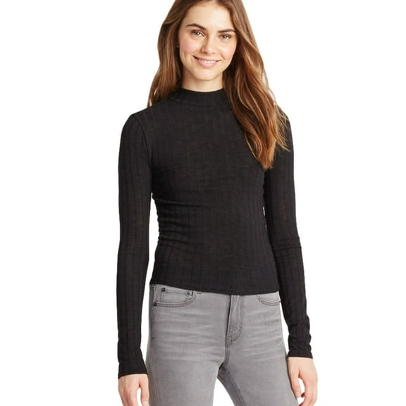 Aeropostale Womens Ribbed LS Pullover Sweater, Black, Medium