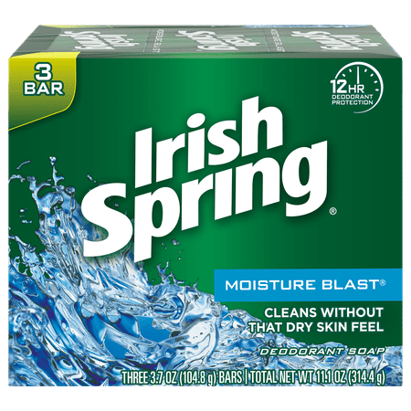 Irish Spring Moisture Blast, Moisturizing Bar Soap, 3.7 Ounce, 3 Bar