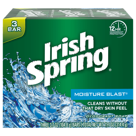 Irish Spring Moisture Blast, Moisturizing Bar Soap, 3.7 Ounce, 3 Bar Pack