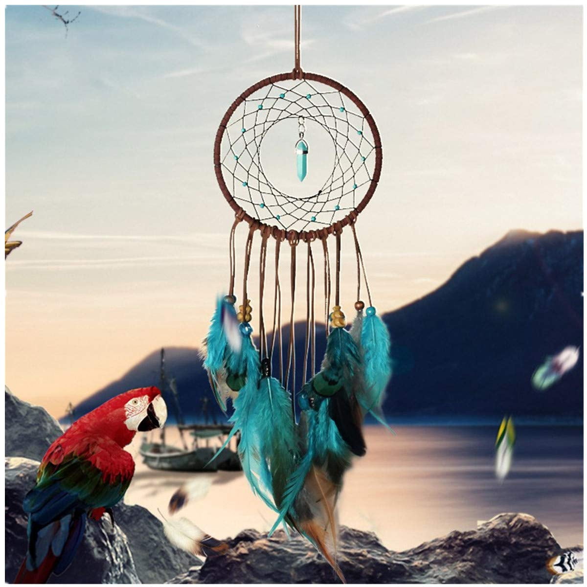 Domybest Creative Dream Catcher Wind Chime Feather Pendant Hanging Decor Sky Blue