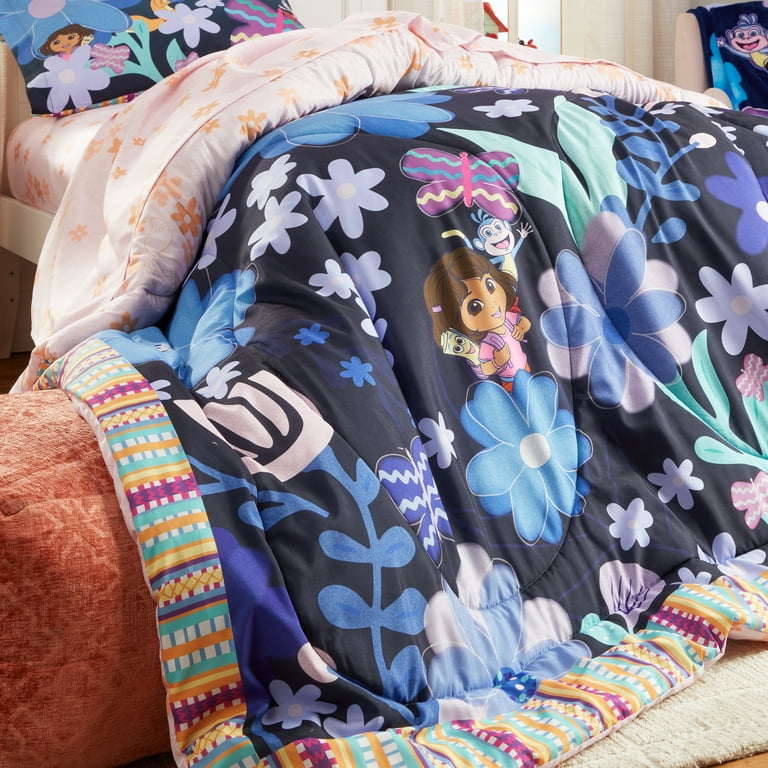 dora/B22-2/ Dora Kids 2 Piece Blue Pink Floral Reversible Comforter and