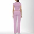 thumbnail image 4 of Conjunto de 2 piezas para mujer: top corto de manga corta y pantalones rectos, estilo deportivo informal, tallas reales para primavera/verano, 4 of 6