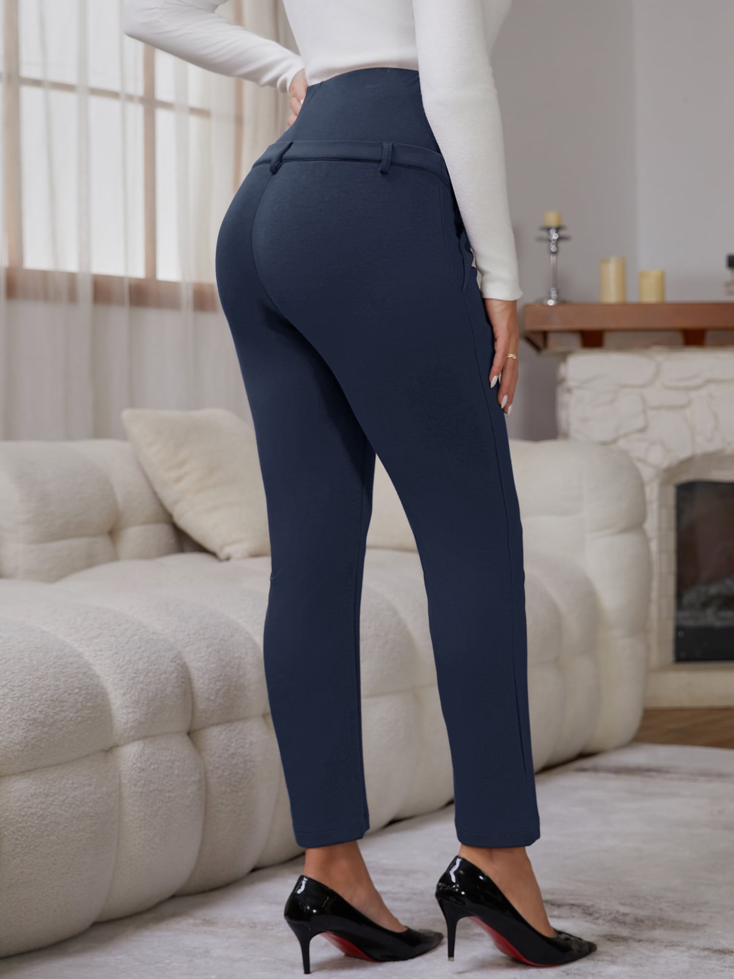 DARING DIVA Women's Pregnancy Pants Skinny Leg Over Belly Trousers M Blue