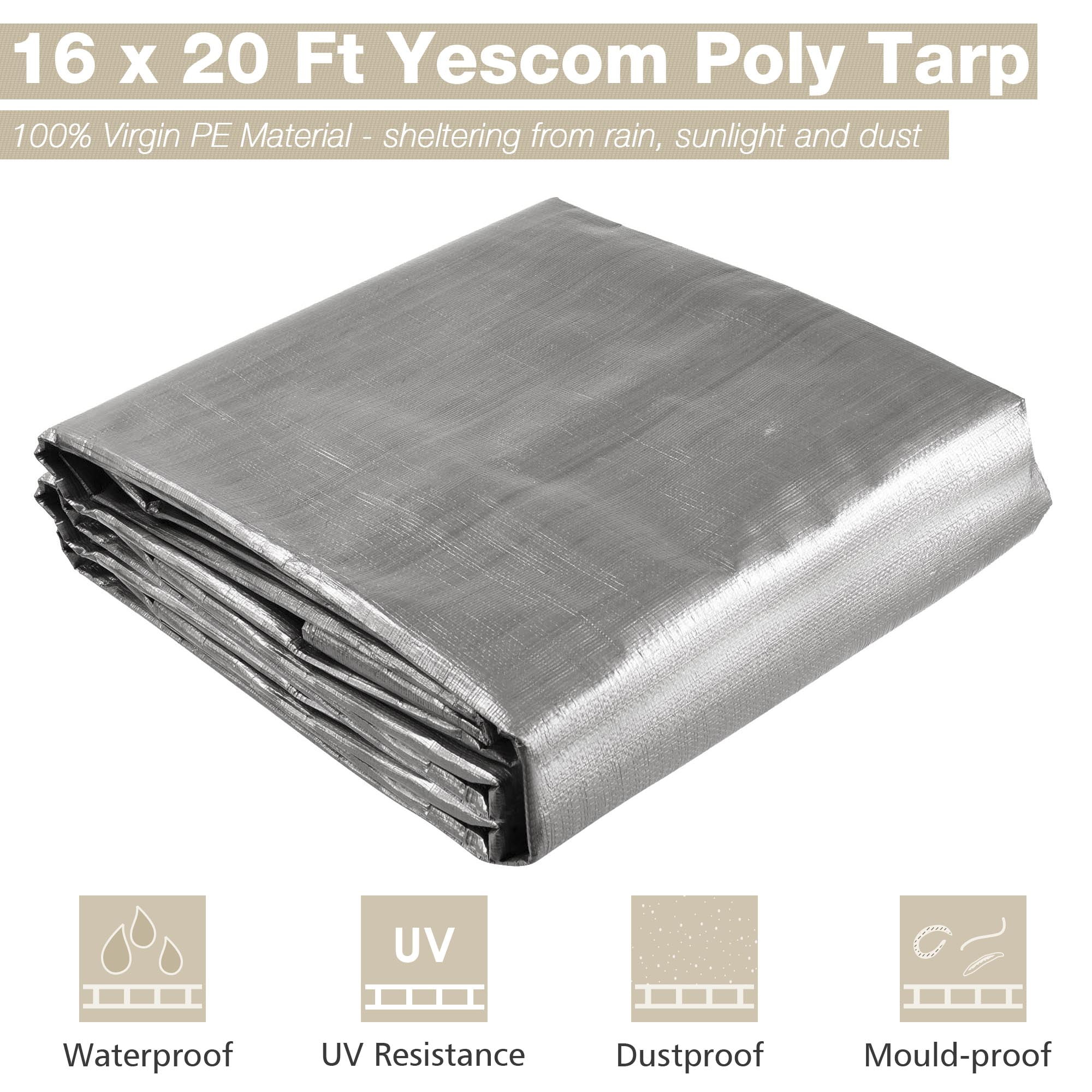 2 Pack 16x20 Ft Waterproof Poly Tarp Heavy Duty 10-mil Tarpaulin Car Cover