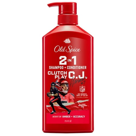 Old Spice Clutch Play C.J. 2-in-1 Shampoo & Conditioner for Men, Old Spice x NFL, Healthy & Full Looking Hair, 21.9 fl oz