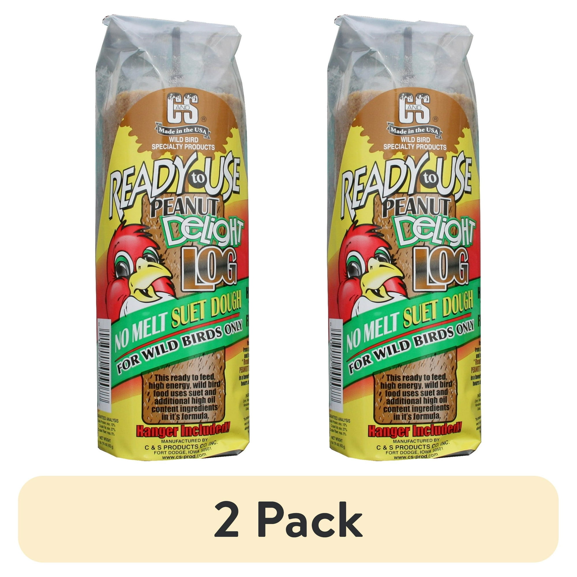 (2 pack) C&S Peanut Delight No Melt Suet Dough Log, Suet Dough for Wild Birds, 1 Pound, Pack of 8