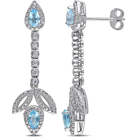 Tangelo 1-1/3 Carat T.G.W. Blue and White Topaz with Diamond-Accent Sterling Silver Drop Earrings