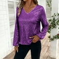thumbnail image 2 of Erwazi Sparkly Sequin Long Sleeve T-shirt for Women V Neck Disco Shirts Club Trendy Outfits, 2 of 9