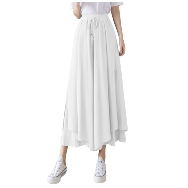 Ladies Casual Pants Ladies Summer Commute Solid Color Stylish Chiffon Patchwork Knee Wide Leg Pants Pants Women White S