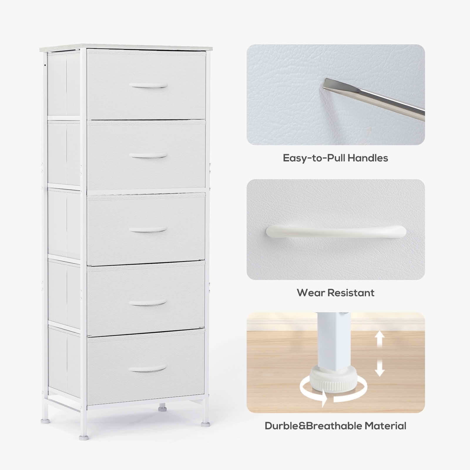 MAYEERTY 5 Drawer Fabric Dresser with Wooden Top, Steel Frame Storage Chest Organizer for Bedroom Nursery Entryway