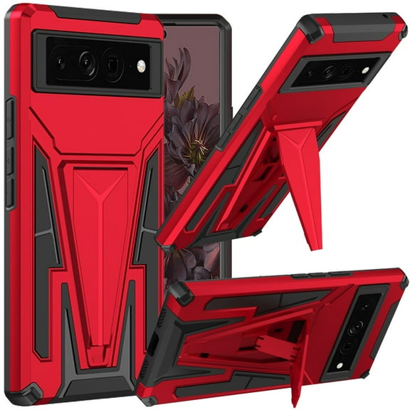 For Google Pixel 7 Pro Heavy Duty Protection Hybrid Built-in Kickstand Rugged Shockproof Military Grade Dual Layer Hard PC Cover ,Xpm Phone Case [ Red ]