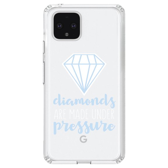 DistinctInk Clear Shockproof Hybrid Case for Google Pixel 4 (6.1" Screen) - TPU Bumper Acrylic Back Tempered Glass Screen Protector - Diamonds Are Made Under Pressure