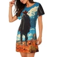 thumbnail image 2 of Vsdgher Lone Cowboy Desert Scene Pattern Womens Short Sleeve Sleepshirt Scoopneck Cute Nightdress Ruffle Comfy Nightgown, 2 of 6