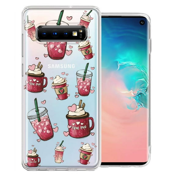 MUNDAZE for Samsung Galaxy S10 Plus Coffee Lover Valentine's Hearts Pink Drink Latte Double Layer Phone Case Cover