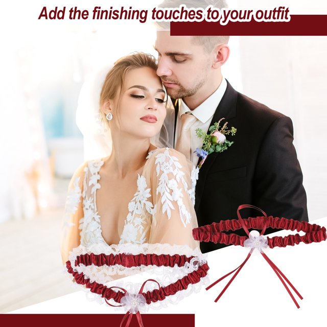 Qarigey 2 pack/lote Liga de boda cómoda con aplicación amplia anillo para pierna lazo para pierna nupcial diario Accesorios de disfraces Beige