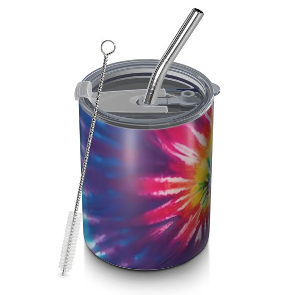 12oz Coffee Tumblers Colorful Tie Dye Pattern Stainless Steel Vacuum Insulated Travel Tumbler Coffee Cups Mug with Lid and Straw with Cleaning Brush for Cold & Hot Drinks