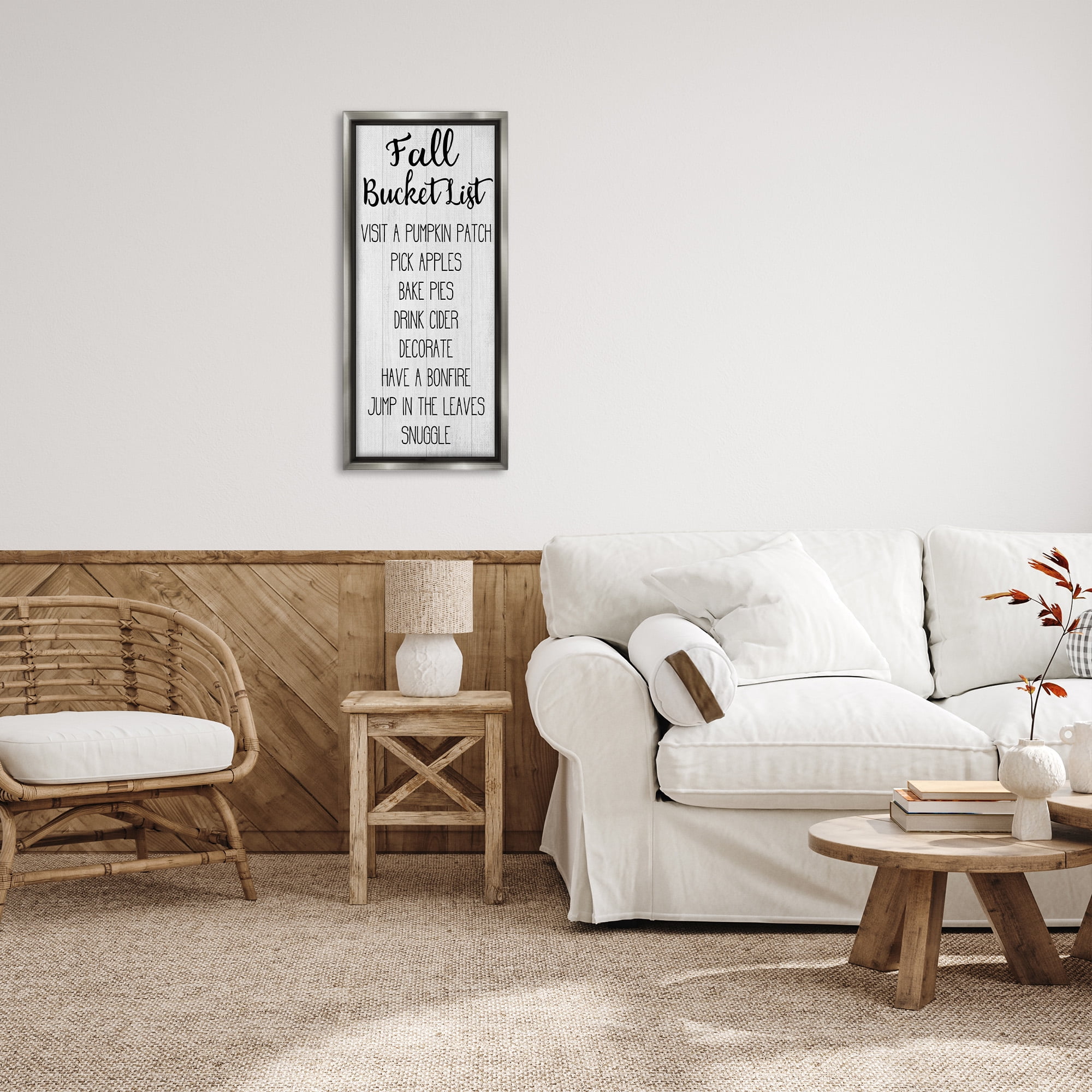 Stupell Industries Fall Bucket Goals Sign Typography Painting Gray Floater Framed Canvas Art Print Wall Art, 15 x 31