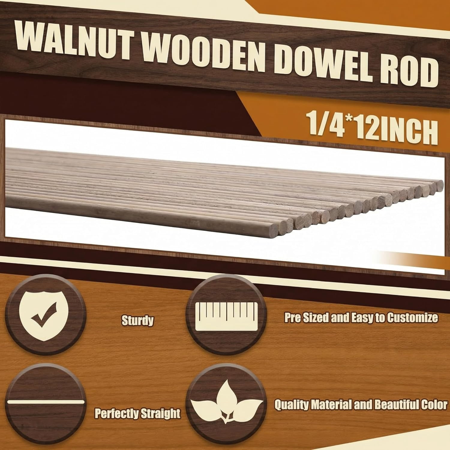 24 Pcs Wooden Dowel Rods Walnut Dowel Rod Sticks for Crafts Round Uned Wood for Crafting Woodworking Building Material(1/4 x 12 Inch)