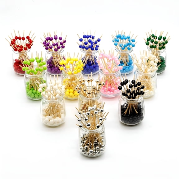 BPPEG 100 Counts Pearl Cocktail Picks,4.7 Inch Long Bamboo Fancy Toothpicks for Appetizers,Decorative Christmas New Year Holiday Party Food Drink Garnish Fruit Kabob Skewer Sticks