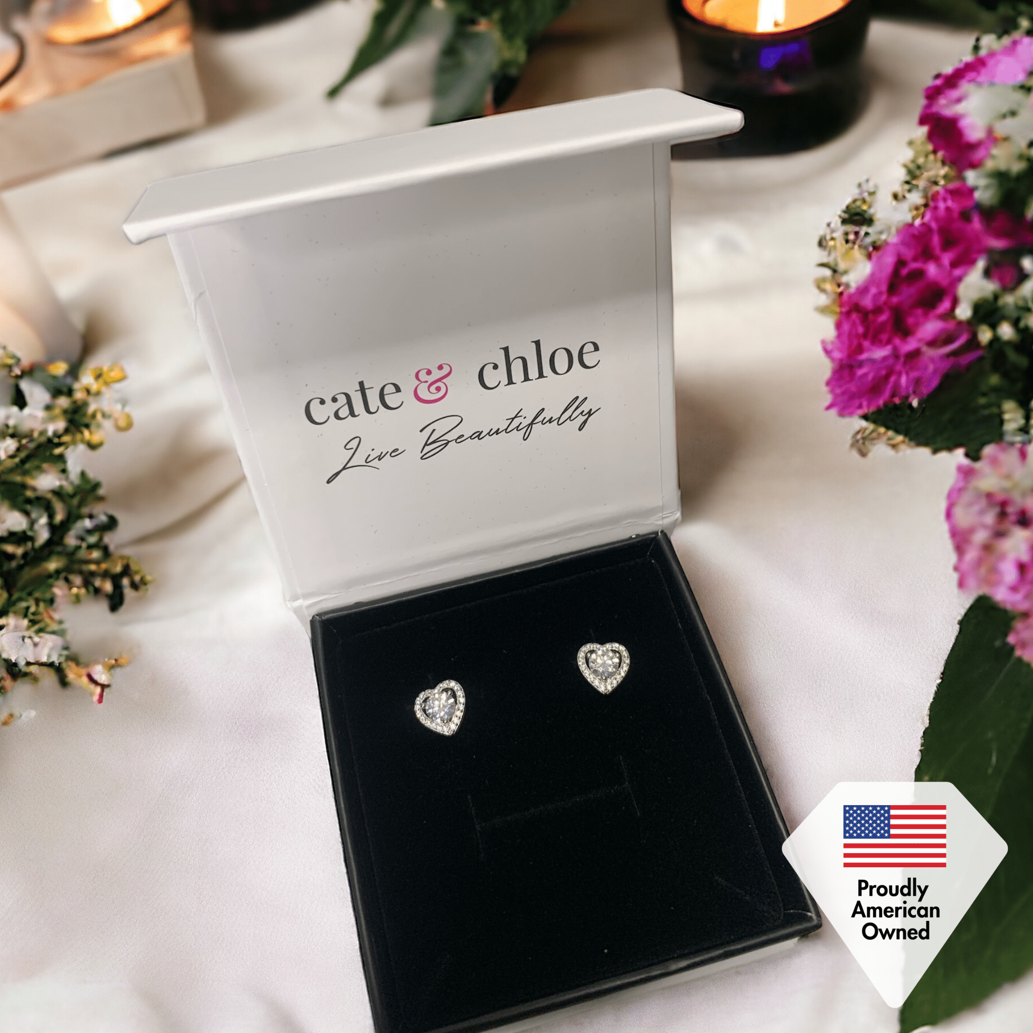Moissanite by Cate & Chloe Briana 925 Sterling Silver Heart Stud Earrings 1TCW for Women, Gift for Her