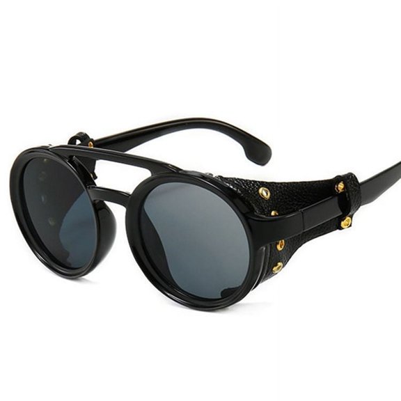 Retro Round Frame Sunglasses with UV400 Protection, Vintage Style, Durable PC Frame & Lens, Includes Leather Case, 95% Visible Light Transmission