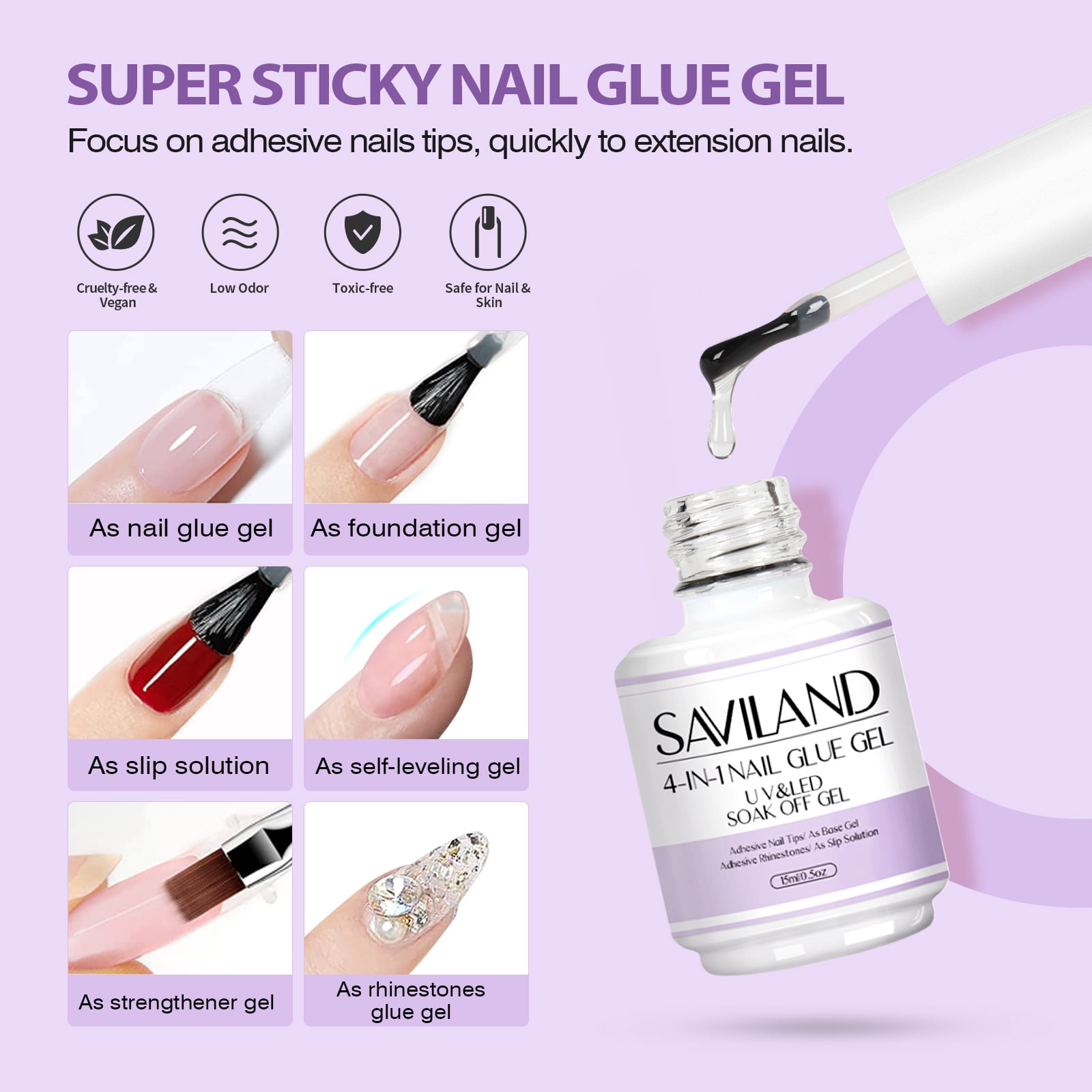 Saviland Gel X Nail Kit with Nail Drill – Nails Tips and Glue Gel Kit with 4-in-1 Nail Glue Gel 500PCS Full Cover Long Coffin Nails Tips U V Light Nail Design Kit for Nail Extension
