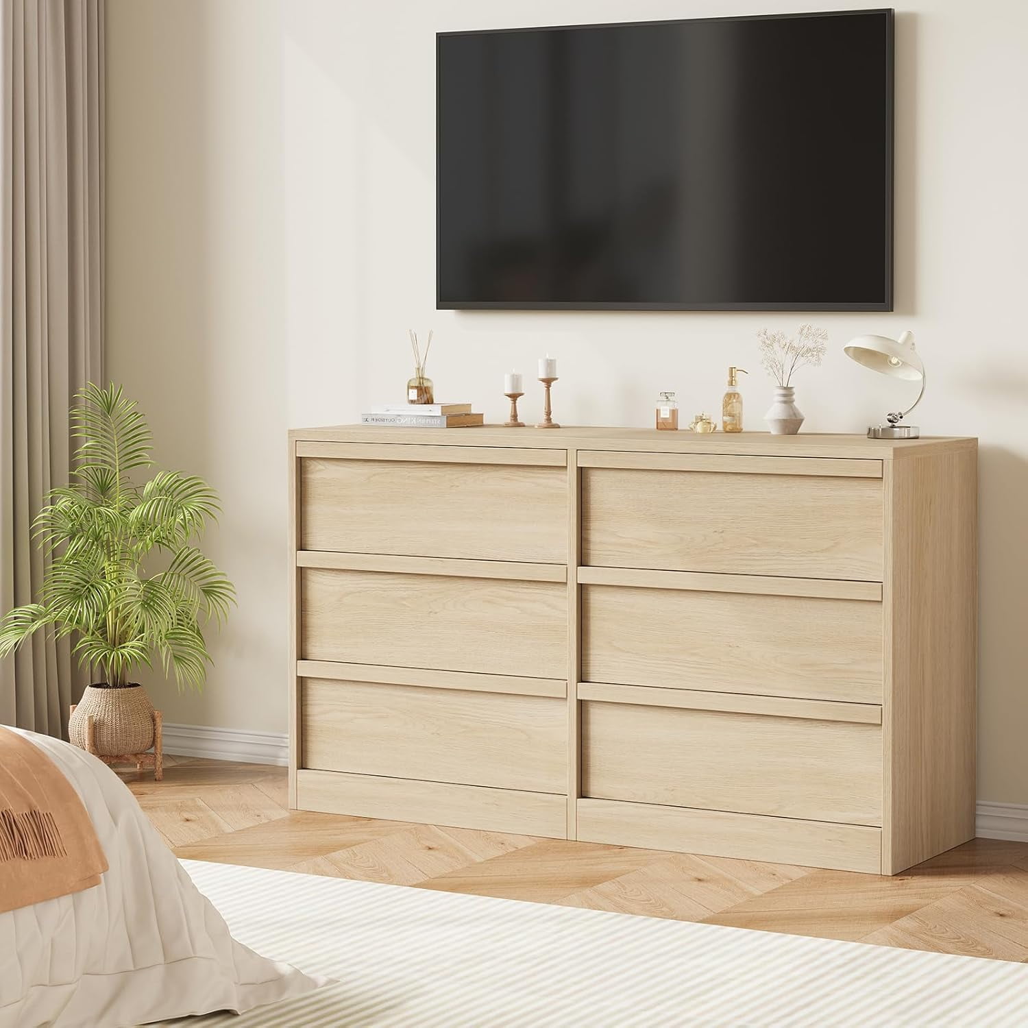 6 Drawer Dresser for Bedroom, Natural Oak 8 Chest of Drawers with Large Storage, Wooden Dresser Organizer for Living Room, Entryway, Nursery