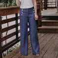 thumbnail image 2 of Outfmvch Wide Leg Linen Pants for Women Women's Culottes Patchwork Elastic Waist Pants Women' S Culottes Flowy Lounge Baggy Linen Wide Leg Wide Leg Linen Pants Cotton Baggy Boho Casuals Blue M-3XL, 2 of 5