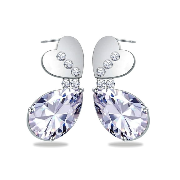 Women Jewelry 14k White Gold Plated 5A Pear Shape Cubic Zirconia Love Heart Stud Earrings