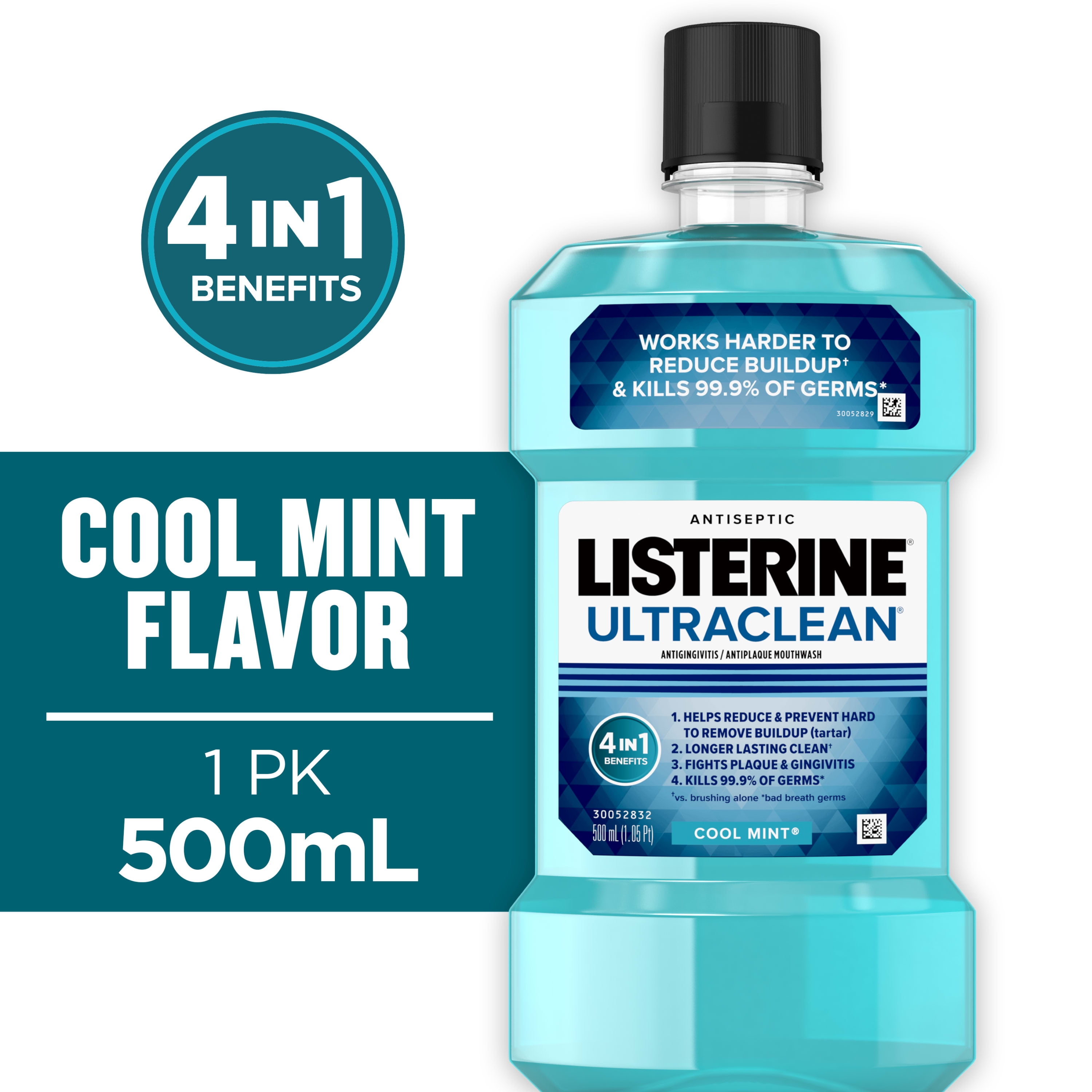 Listerine Ultraclean Antiseptic Mouthwash, Tartar, Cool Mint, 500 mL