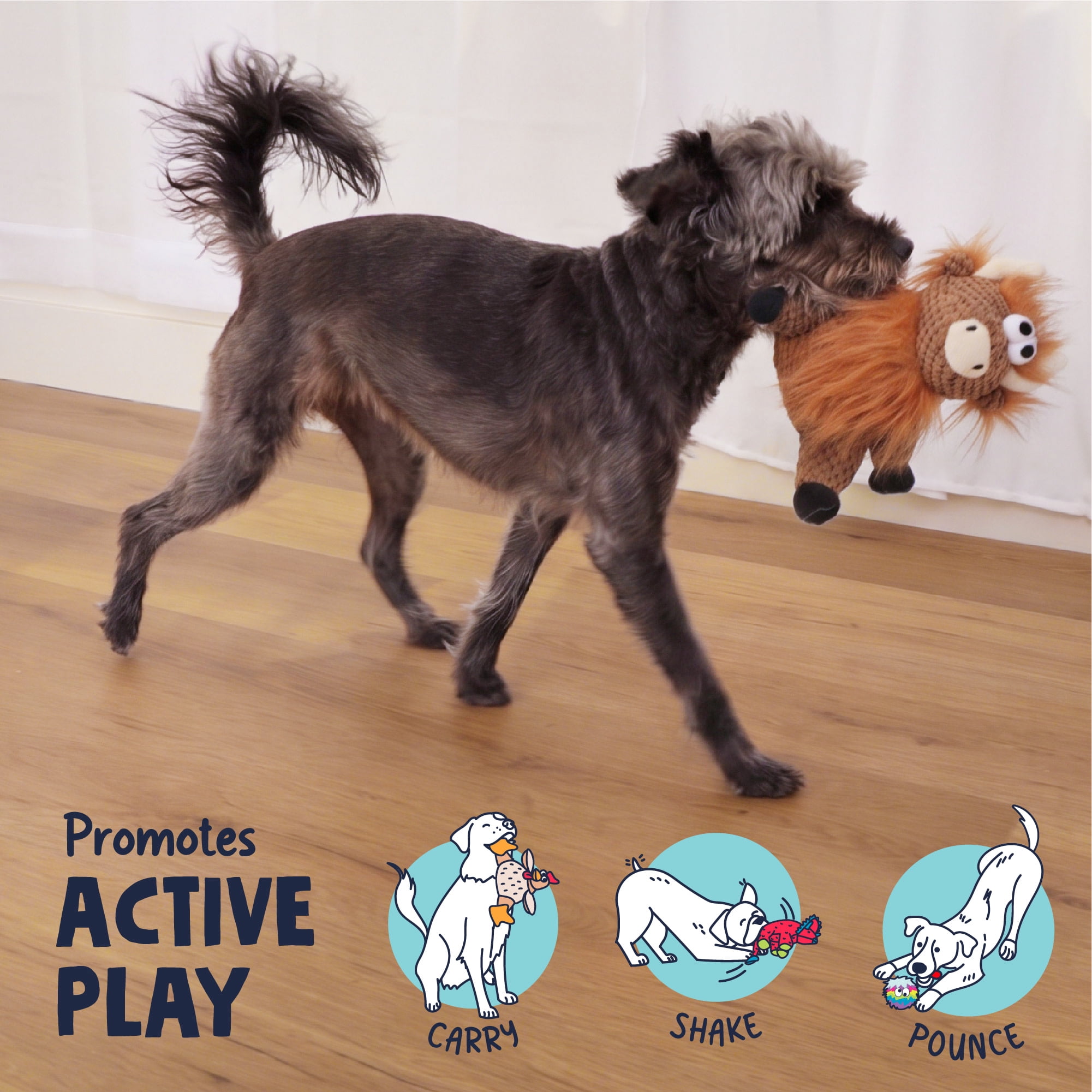 goDog Checkers Sitting Highland Cow Hank Plush Squeaky Dog Toy with Chew Guard Technology