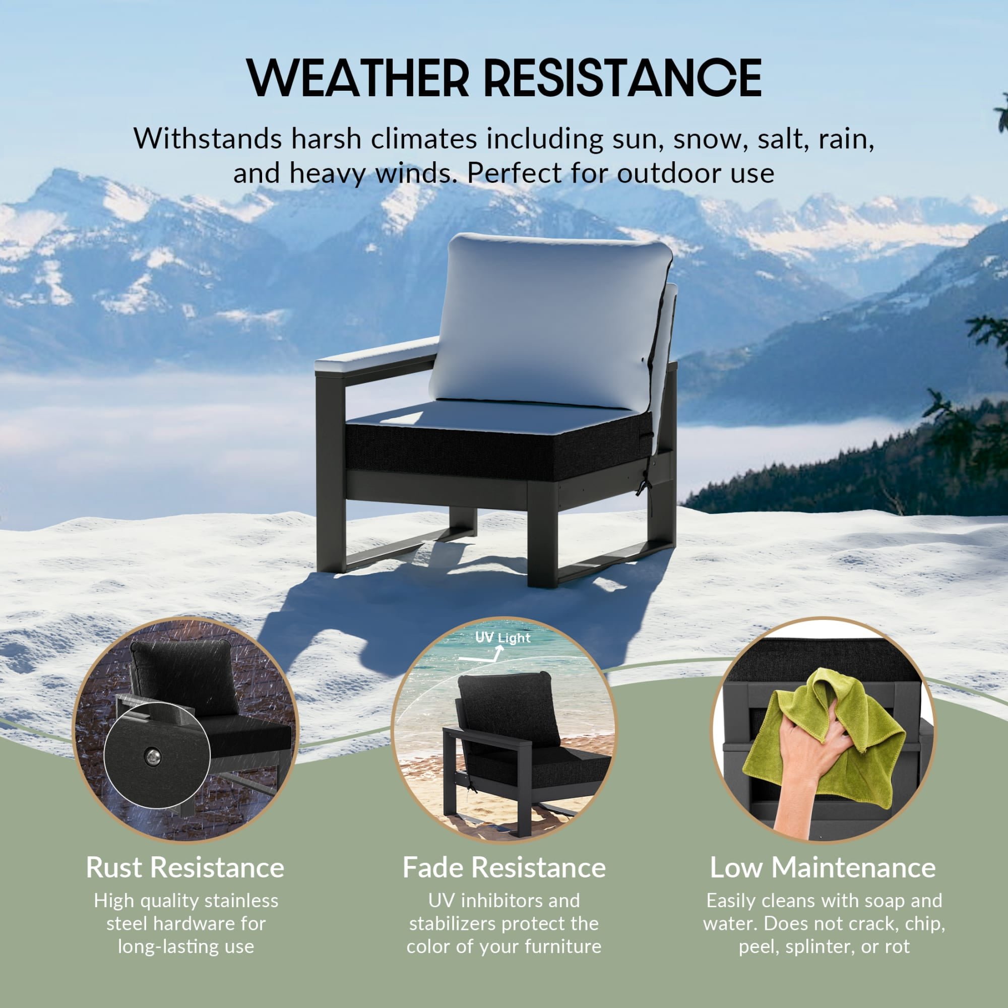 WestinTrends Montara Outdoor 4-Piece HDPE L-Shaped Modular Patio Sofa Furniture Set, Gray/Black