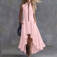 thumbnail image 2 of VBVC Women's Sleeveless Zip Up High Low Maxi Dress , Summer Stand Collar Ruffle Hem Dress For Women , Ladies' Flowy Boho Dress with Pockets,Pink,S-2XL, 2 of 8