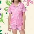 thumbnail image 3 of BOOMNY Baby Girls 2 Peice Pajamas Sets Floral Graphic Short Sleeve Buttons Sleepwear Tops Shorts Pjs Set for Kids Cozy Loungewear Homewear, 3 of 4
