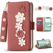 3CCart iPhone 11 Wallet Case with Kickstand Feature, [Wrist Band] iPhone 11 Flip Case for Women & Girls Floral Design,