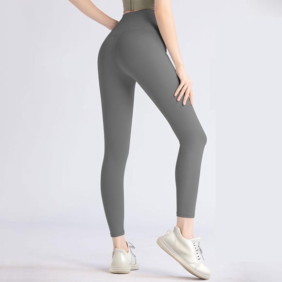 Amzcrzy Leggings for Women Fashion Stretchy Butt Lift Yoga Pants Casual Solid Color Workout Gym High Waisted Leggings Gray M