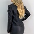 thumbnail image 6 of Lyinloo Women's Street Short Lapel Frayed Breasted Denim Puff Sleeve Slim Leather Jacket Black XXL, 6 of 6