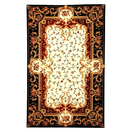 Ivory Black Victorian Style Rug 6 Ft Round