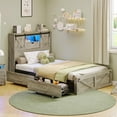 thumbnail image 3 of Twin XL Size Bed Frame with Headboard and Drawers, Farmhouse Twin XL Platform Bed Frame with LED Lights and Charging Station, No Box Spring Needed,Gray, 3 of 8