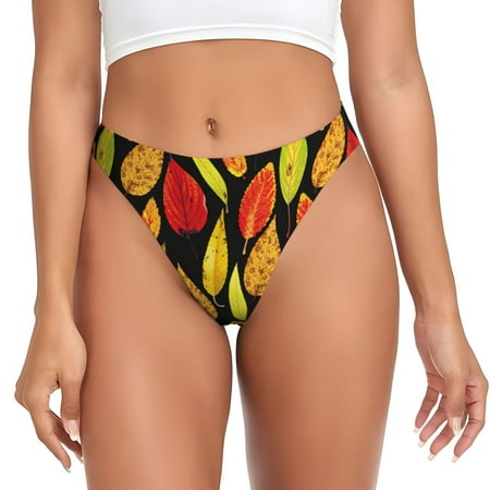 Qokaie Autumn With Leaves Printed Women s Cotton Thong Underwear  Sexy Breathable Panties G-string-XX-Large